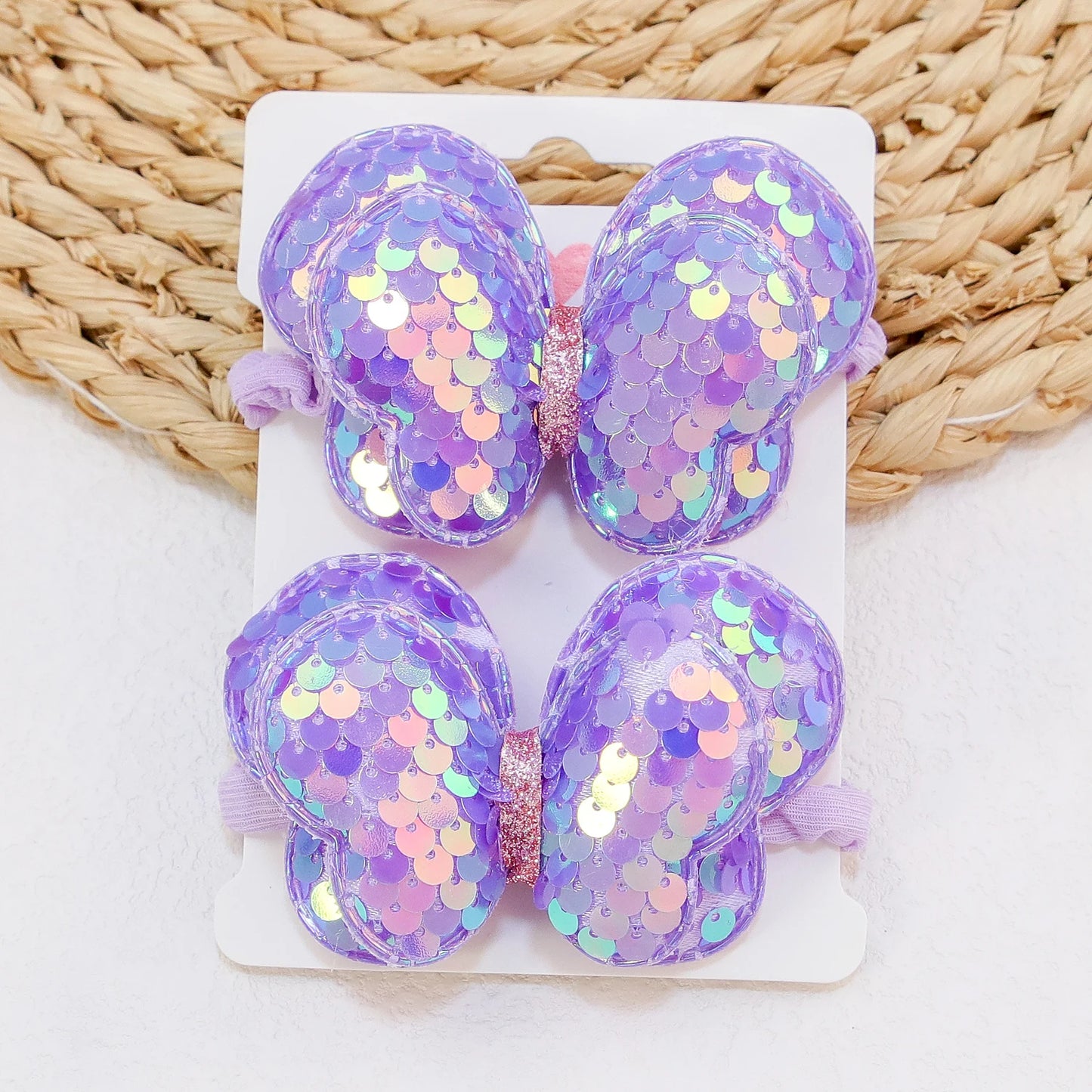 2Pcs Girls Butterfly Bow Hair Ties – Elastic Ponytail Holders