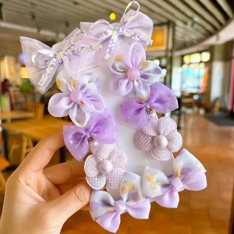 10Pcs/Set Baby Girl Bow Hair Clips – Lace Flower BB Clips
