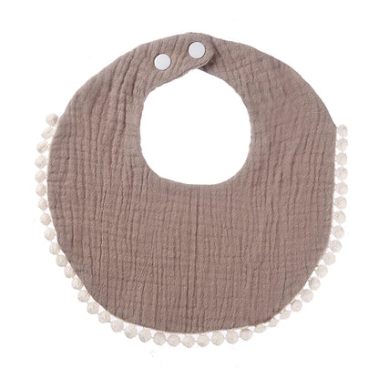 Solid Cotton Gauze Baby Bib – Soft Tassel Bandana Burp Cloth