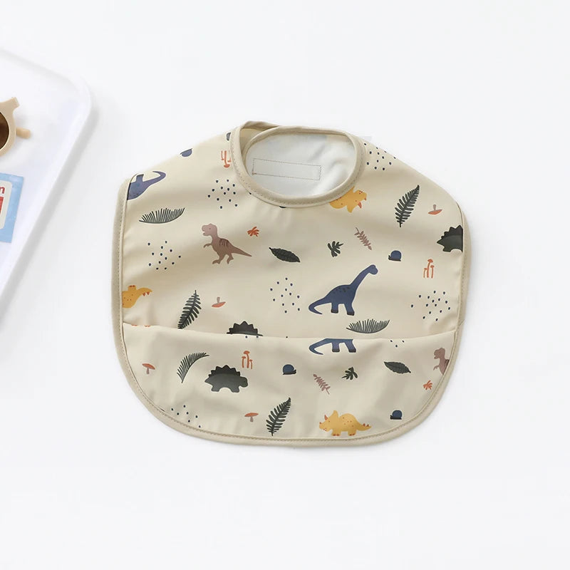Waterproof Cartoon Baby Bib with Pocket – PU Feeding Apron for Toddlers