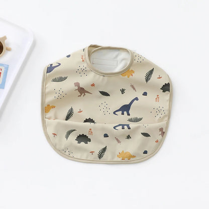 Waterproof Cartoon Baby Bib with Pocket – PU Feeding Apron for Toddlers