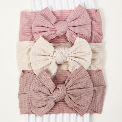 3Pcs Knit Baby Headband Set – Soft Elastic Nylon Bow Headbands