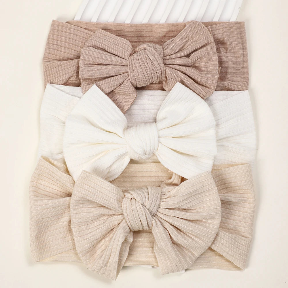 3Pcs Knit Baby Headband Set – Soft Elastic Nylon Bow Headbands