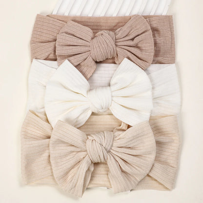 3Pcs Knit Baby Headband Set – Soft Elastic Nylon Bow Headbands