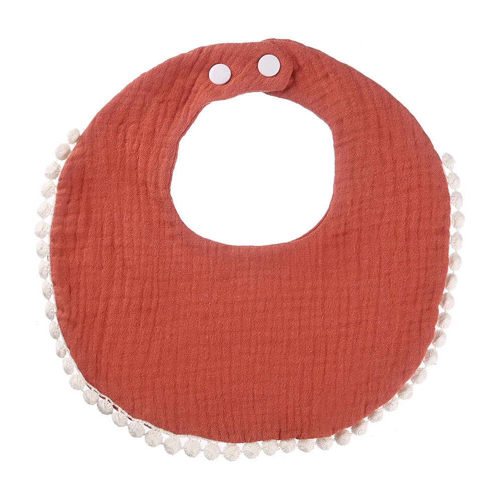 Solid Cotton Gauze Baby Bib – Soft Tassel Bandana Burp Cloth