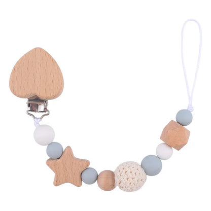 Custom Name Silicone & Wooden Pacifier Clip – Baby Teether Chain