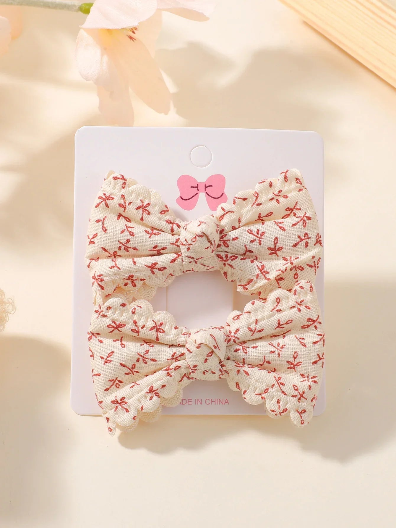 2Pcs Flower Print Bow Hair Clips for Baby Girls – Handmade Plaid Bowknot Hairpins