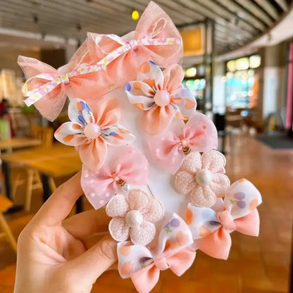 10Pcs/Set Baby Girl Bow Hair Clips – Lace Flower BB Clips