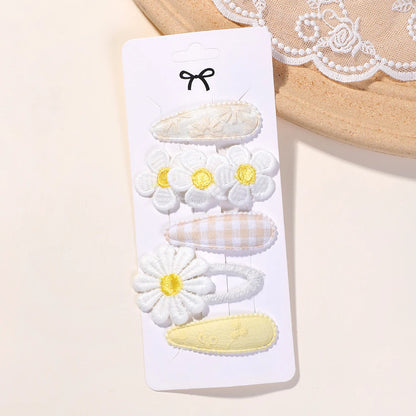 5Pcs Daisy Print BB Hair Clips for Girls – Sweet Style Hair Accessories Set