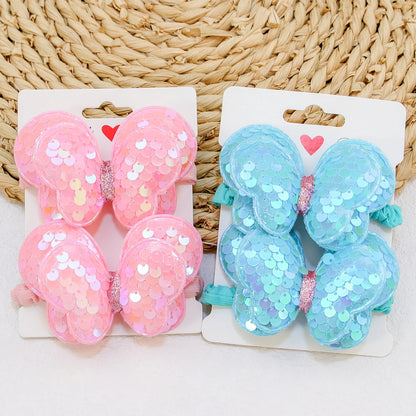 2Pcs Girls Butterfly Bow Hair Ties – Elastic Ponytail Holders
