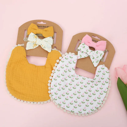 3-Pack Baby Flower Bibs & Bow Headband Set