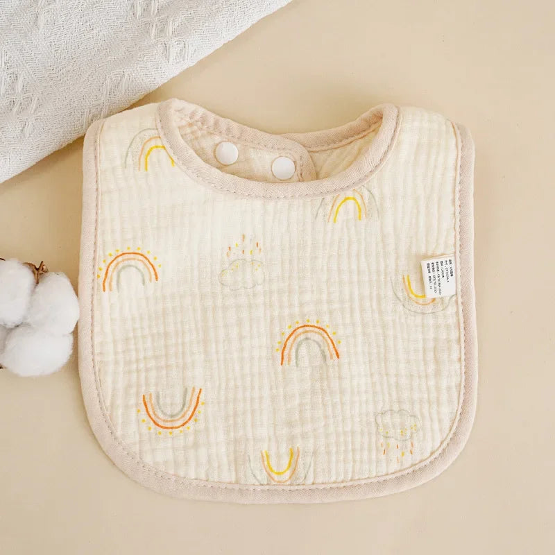U-Shaped Cotton Baby Bib – Soft Gauze Burp Cloth with Animal Print