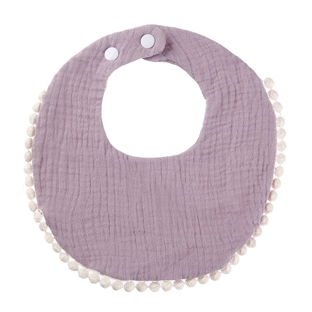 Solid Cotton Gauze Baby Bib – Soft Tassel Bandana Burp Cloth