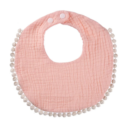 Solid Cotton Gauze Baby Bib – Soft Tassel Bandana Burp Cloth