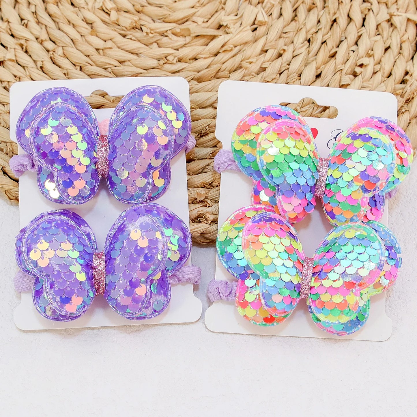2Pcs Girls Butterfly Bow Hair Ties – Elastic Ponytail Holders