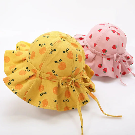 Baby Girl Summer Bucket Hat – Flower & Fruit Print Sun Cap