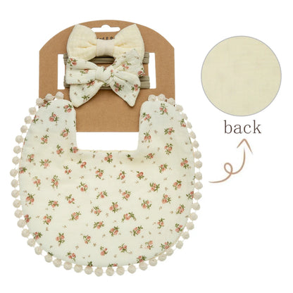 3-Pack Baby Flower Bibs & Bow Headband Set