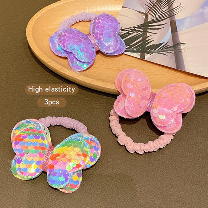 3Pcs Shiny Bow Hair Rings – Colorful Elastic Hair Bands for Girls