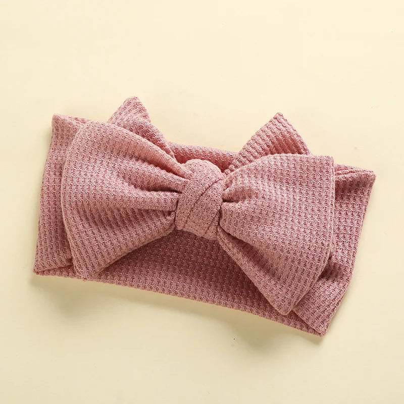 Waffle Knit Baby Headband – Newborn Big Bow Hair Accessory for Girls