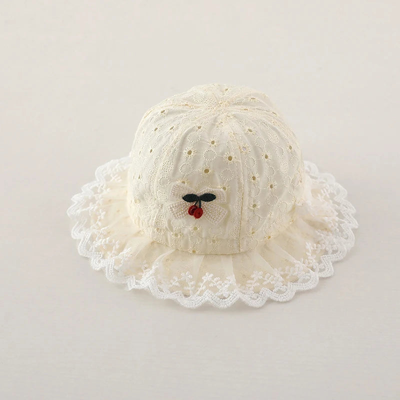 Lace Baby Bucket Hat with Cherry Design – Cotton Summer Sun
