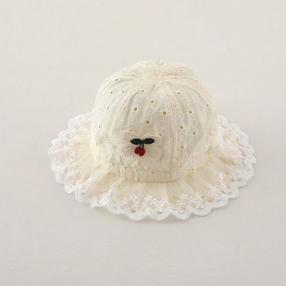 Lace Baby Bucket Hat with Cherry Design – Cotton Summer Sun