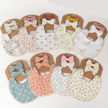 3-Pack Baby Flower Bibs & Bow Headband Set