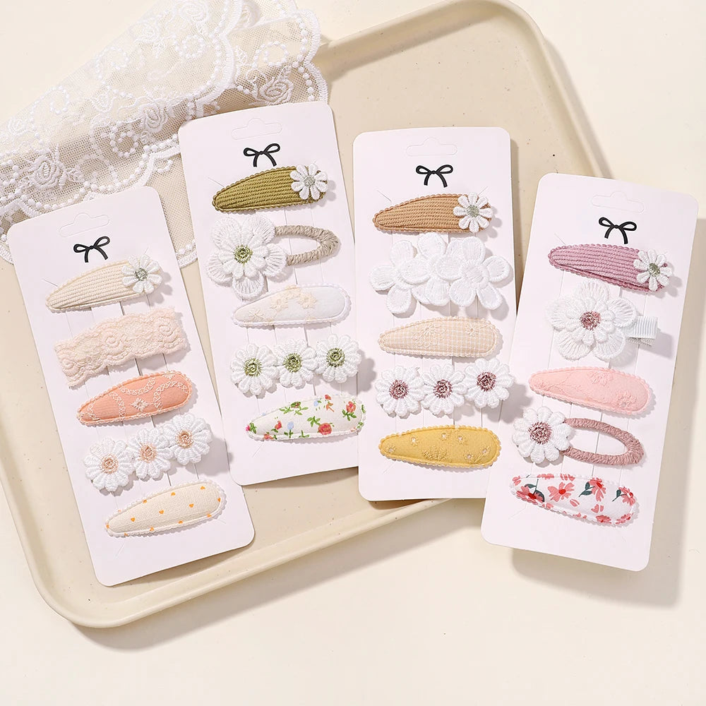 5Pcs Daisy Print BB Hair Clips for Girls – Sweet Style Hair Accessories Set