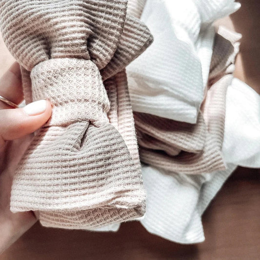 Waffle Knit Baby Headband – Newborn Big Bow Hair Accessory for Girls