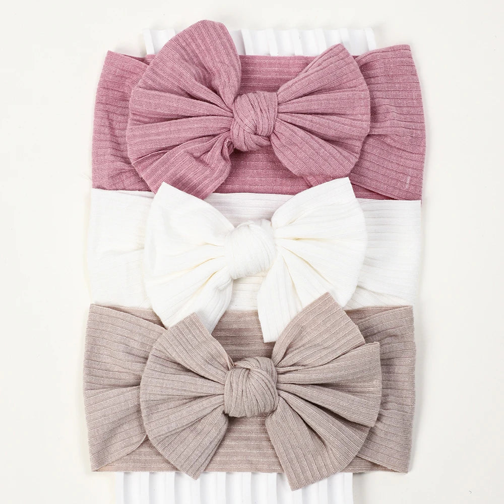 3Pcs Knit Baby Headband Set – Soft Elastic Nylon Bow Headbands