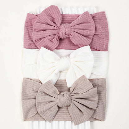 3Pcs Knit Baby Headband Set – Soft Elastic Nylon Bow Headbands