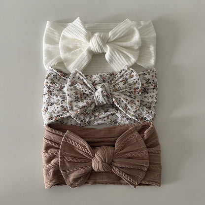 3Pcs Soft Nylon Knot Bow Baby Headbands – Cable Knit Turban Wraps