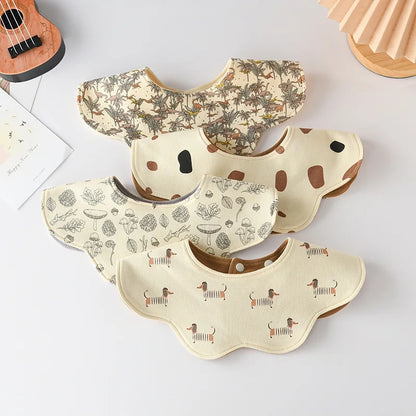 360° Rotatable Cotton Baby Bib – 6-Layer Double-Sided Animal Print
