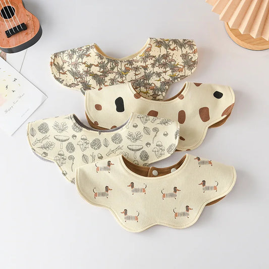 360° Rotatable Cotton Baby Bib – 6-Layer Double-Sided Animal Print