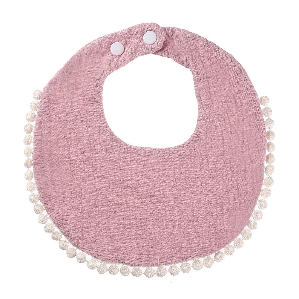 Solid Cotton Gauze Baby Bib – Soft Tassel Bandana Burp Cloth