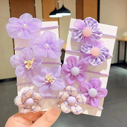 10Pcs Cute Flower Baby Hair Bands – Elastic Lace Hair Ties