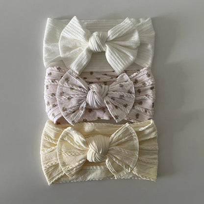 3Pcs Soft Nylon Knot Bow Baby Headbands – Cable Knit Turban Wraps