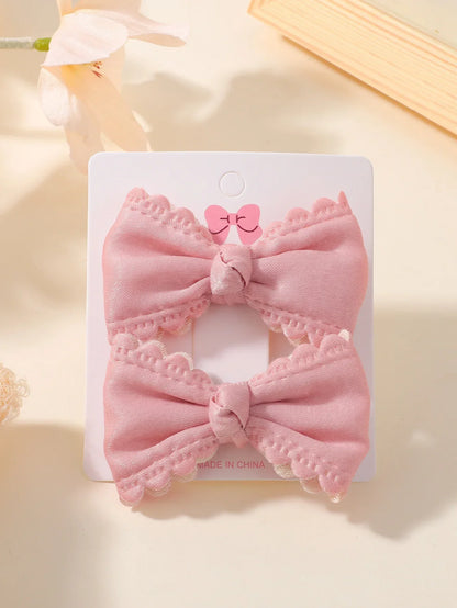 2Pcs Flower Print Bow Hair Clips for Baby Girls – Handmade Plaid Bowknot Hairpins