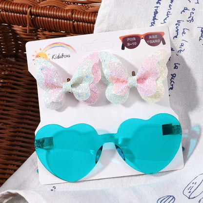 Sparkling Butterfly Hair Clip & Love Glasses Set – Fashion Kids Hair Accessories