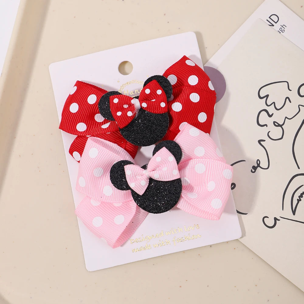 2Pcs Polka Dot Bow Hair Clips for Girls – Cute Cartoon Hairpins