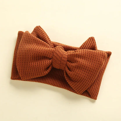 Waffle Knit Baby Headband – Newborn Big Bow Hair Accessory for Girls