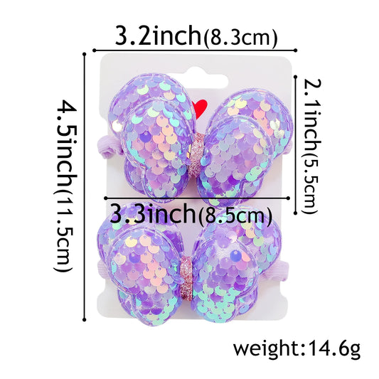 2Pcs Girls Butterfly Bow Hair Ties – Elastic Ponytail Holders