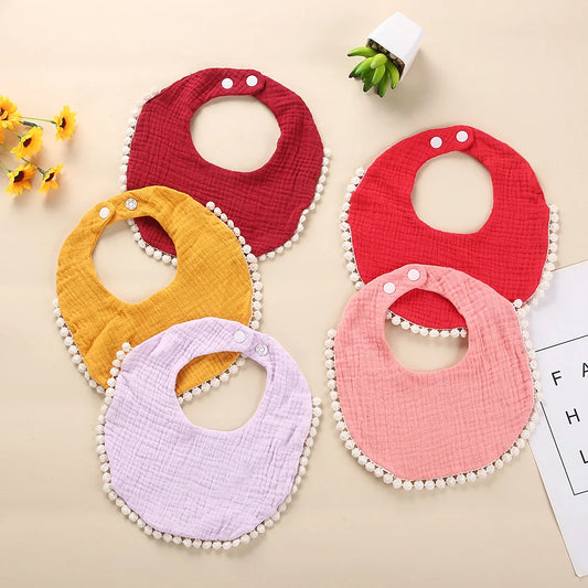 Solid Cotton Gauze Baby Bib – Soft Tassel Bandana Burp Cloth