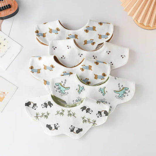 360° Rotatable Cotton Baby Bib – 6-Layer Double-Sided Animal Print