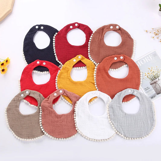 Solid Cotton Gauze Baby Bib – Soft Tassel Bandana Burp Cloth