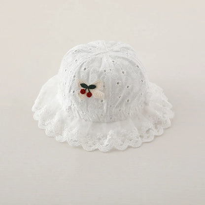 Lace Baby Bucket Hat with Cherry Design – Cotton Summer Sun