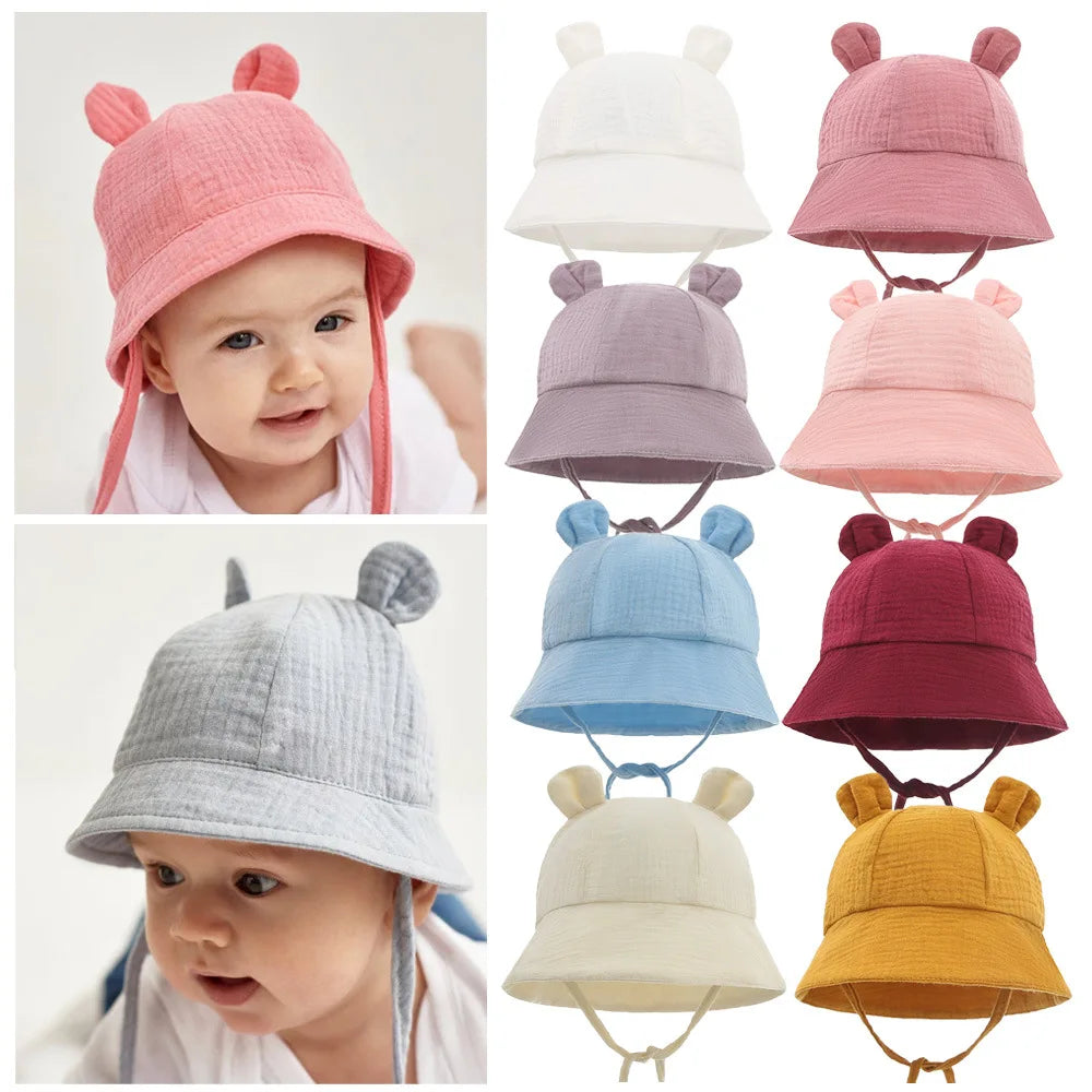 Solid Color Baby Bucket Hat – Soft Cotton Fisherman Sun Cap