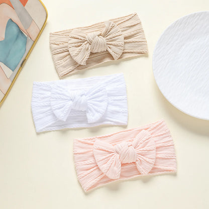 3Pcs Soft Nylon Knot Bow Baby Headbands – Cable Knit Turban Wraps