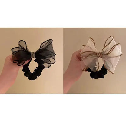 1PC Rhinestone Ribbon Elastic Hair Tie – Net Yarn Marble High Ponytail Band