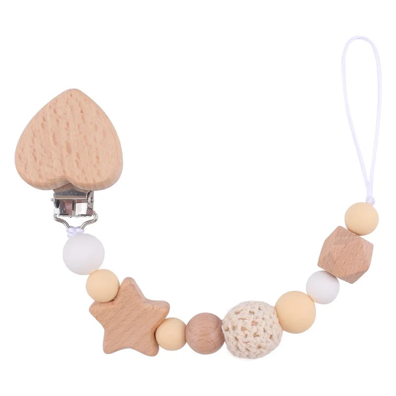 Custom Name Silicone & Wooden Pacifier Clip – Baby Teether Chain