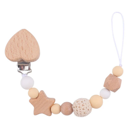 Custom Name Silicone & Wooden Pacifier Clip – Baby Teether Chain